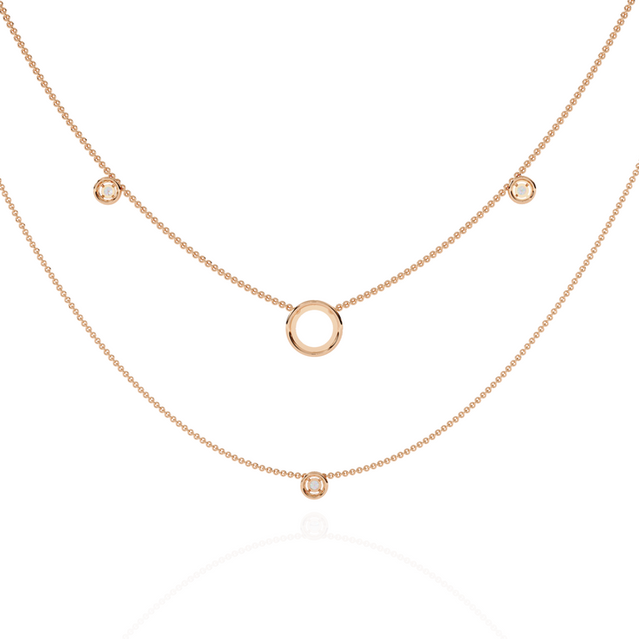 Minimalist Layered Gold Necklace with Diamond Accents