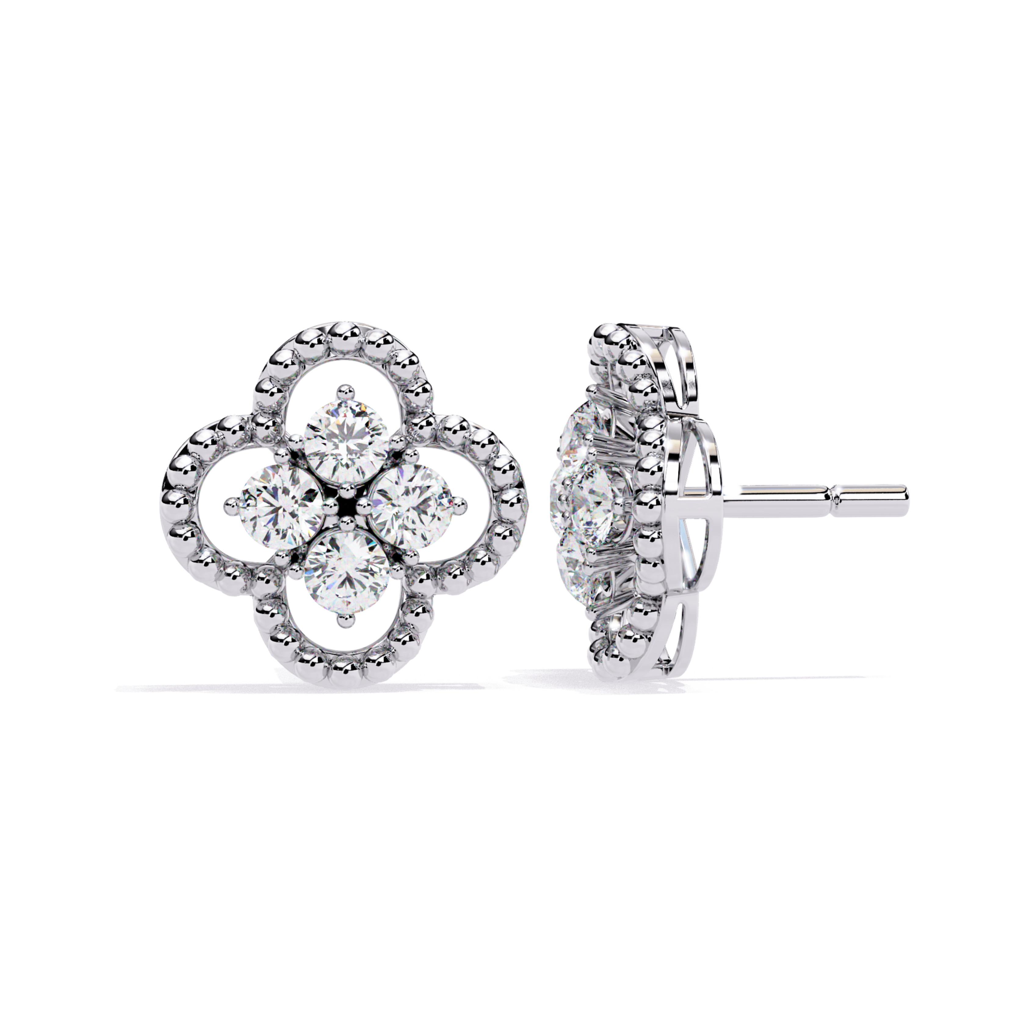 Elegant Floral Diamond Stud Earrings
