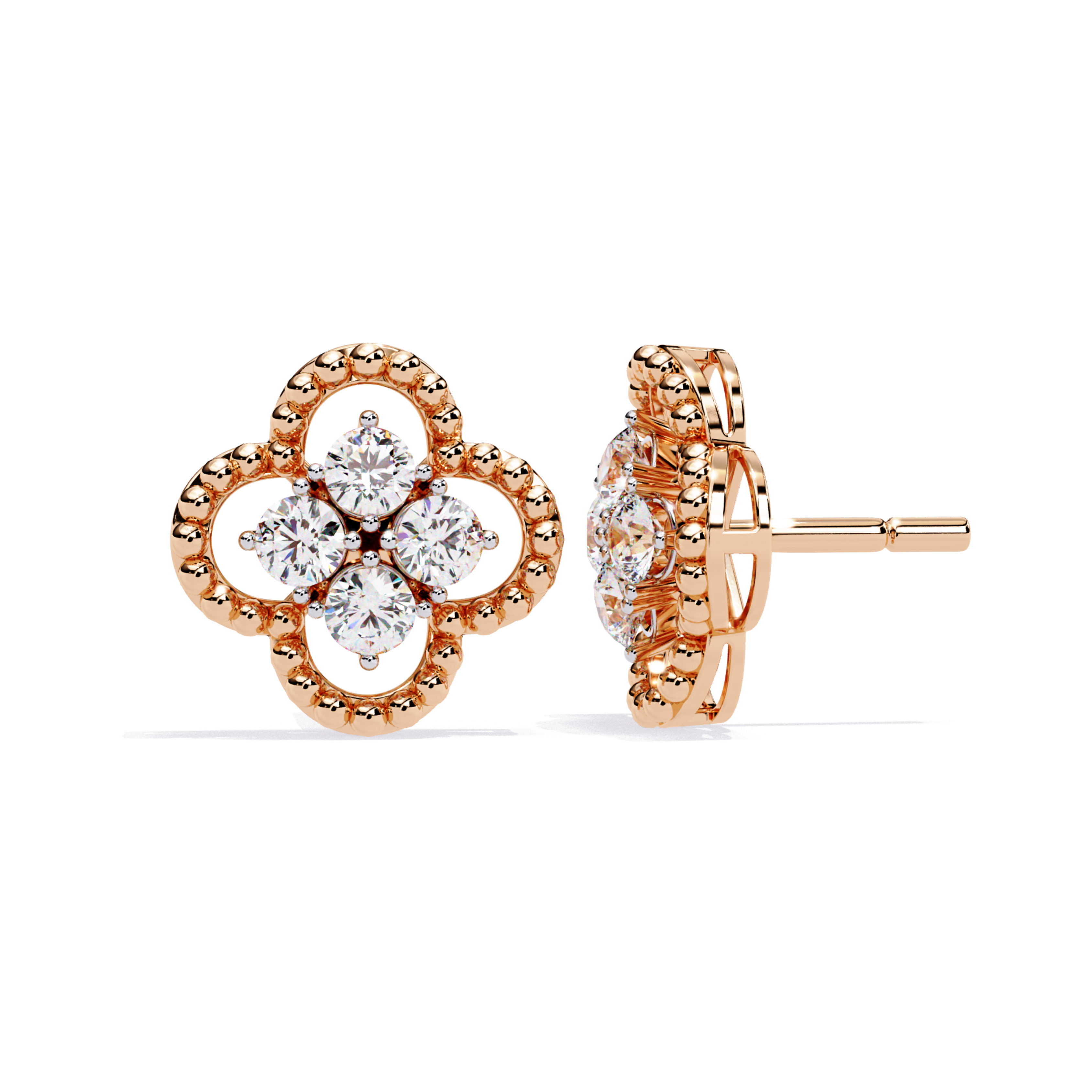 Elegant Floral Diamond Stud Earrings