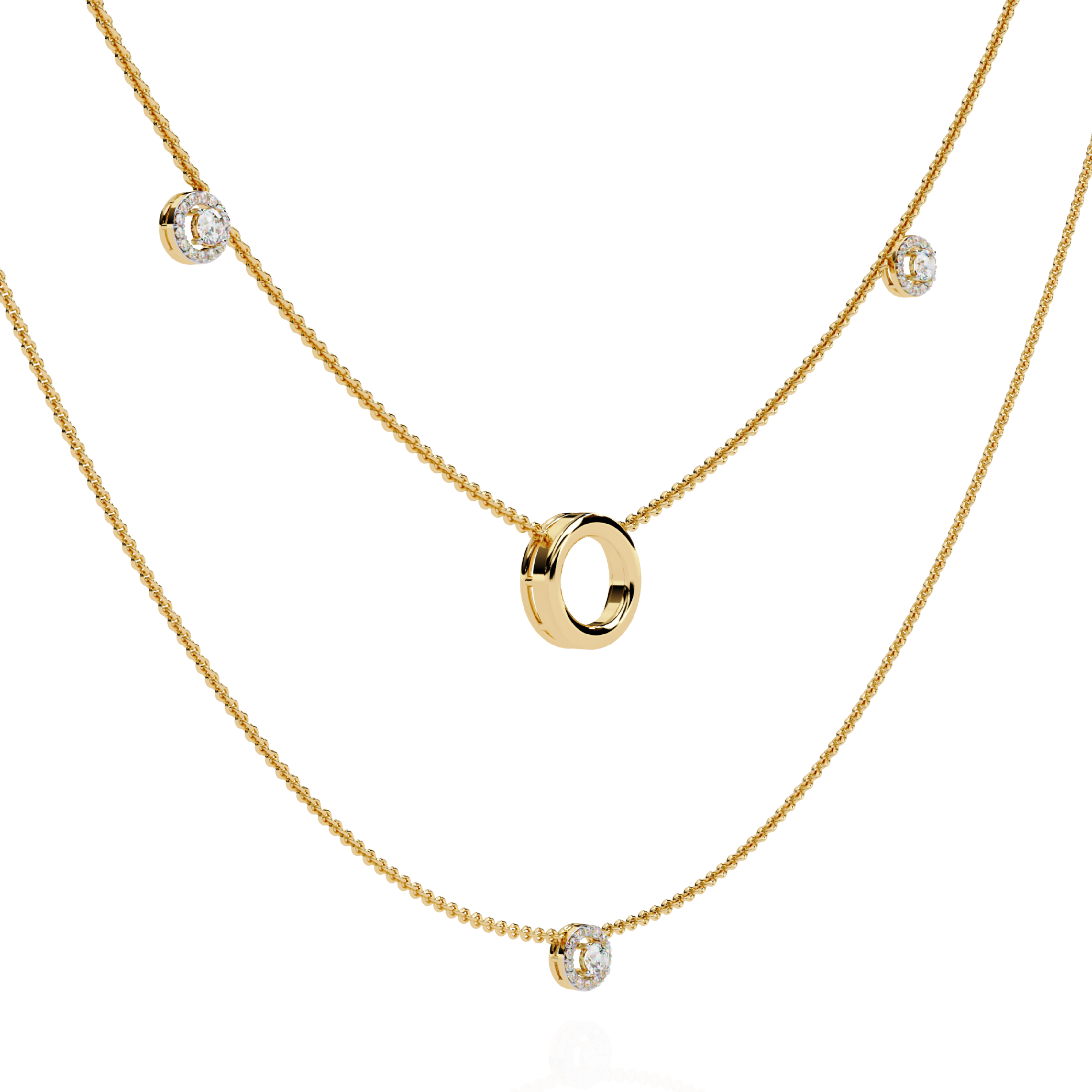 Minimalist Layered Gold Necklace with Diamond Accents
