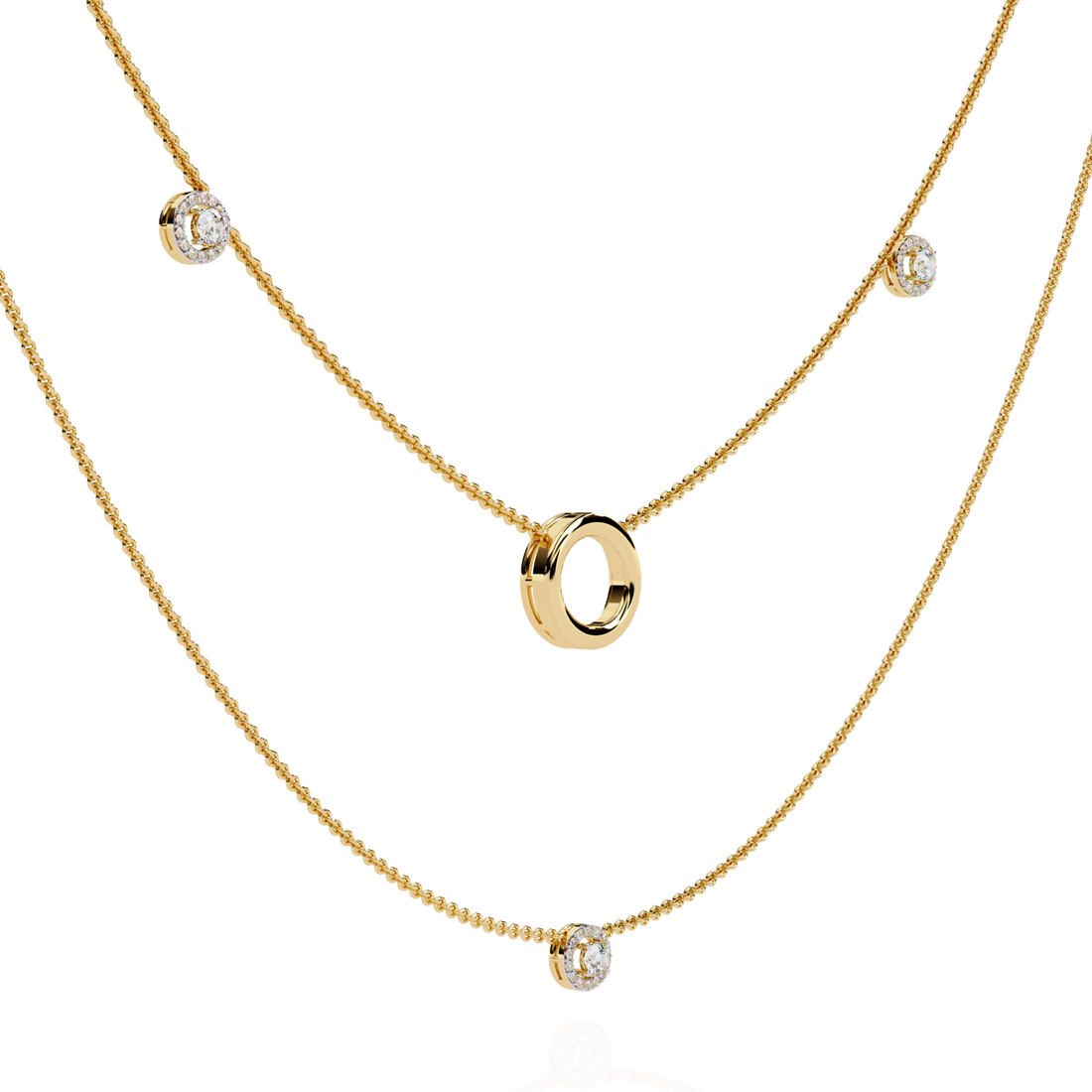 Minimalist Layered Gold Necklace with Diamond Accents